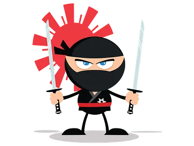 Ninja Warrior Cartoon Mascot Character With Two Katana cartoon character design flat graphics hittoon humor illustration mascot ninja vector warrior