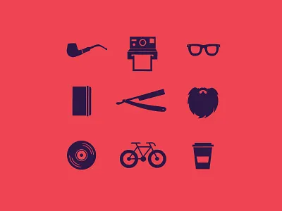 Hipster Icon Pack beard bicycle hipster icon illustration pack pipe polaroid razor vinyl