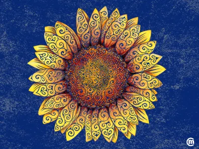 Swirly Sunflower abstract art brandnew design flower illustration mixed media swirly