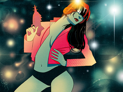 Rocket art girls illustration poster retro scifi space