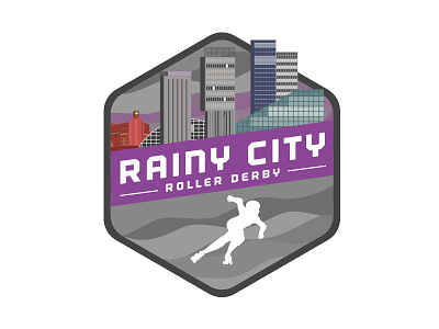 Rainy City Roller Derby Unused Identity badge buildings clouds hexagon logo manchester rain roller derby rounded hexagon sports