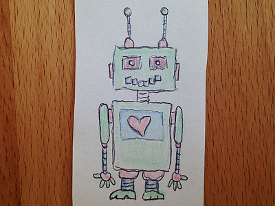 Heart Bot colored pencils heart robot sketch