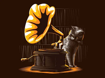 Illustration cat gig gramophone illustration music poster vinyl