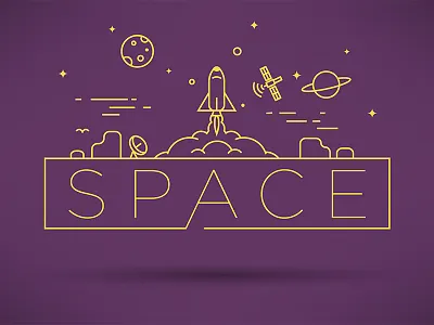 Space Typogprahy design icon illustration line lineart moon planet rocket sattellite space stroke typography
