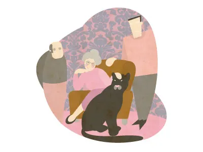 Friedrich Durrenmatt: The visit book cat cover illustration lady old panther rose