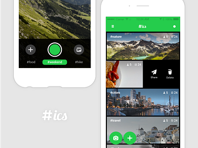 Organising pictures album android app clean design green ios photo shared simple ui ux