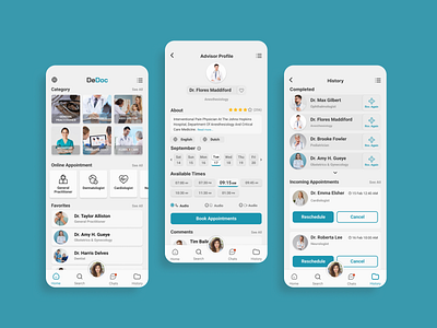 DeDoc - Medical Consultation App UI app application doctor medical app online appointment ui ui design ux