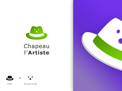 Chapeau l'Artiste brand branding color schemes custom hat graphic design green band hat surprised emoji reaction homepage landing page icon app application icon set icons designer illustration illustrator ai photoshop psd print designer purple sea responsive design senior designer typo typography ui ux designer vector shapes pixel perfect verdana font family