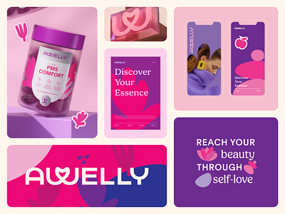 Awelly Branding & Packaging Design - Women's Supplement 3d branding health label label design logo medicine packaging packaging design social media supplement vitamins wellness womens