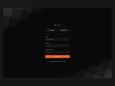 Dark Registration UI 🟠 auth design form minimal register registration saas signup ui web design