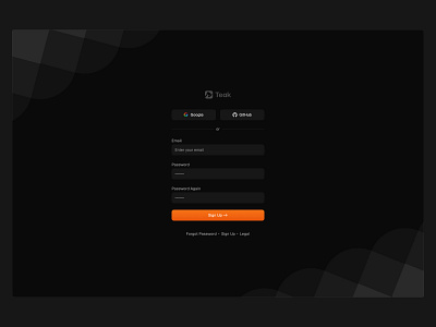 Dark Registration UI 🟠 auth design form minimal register registration saas signup ui web design