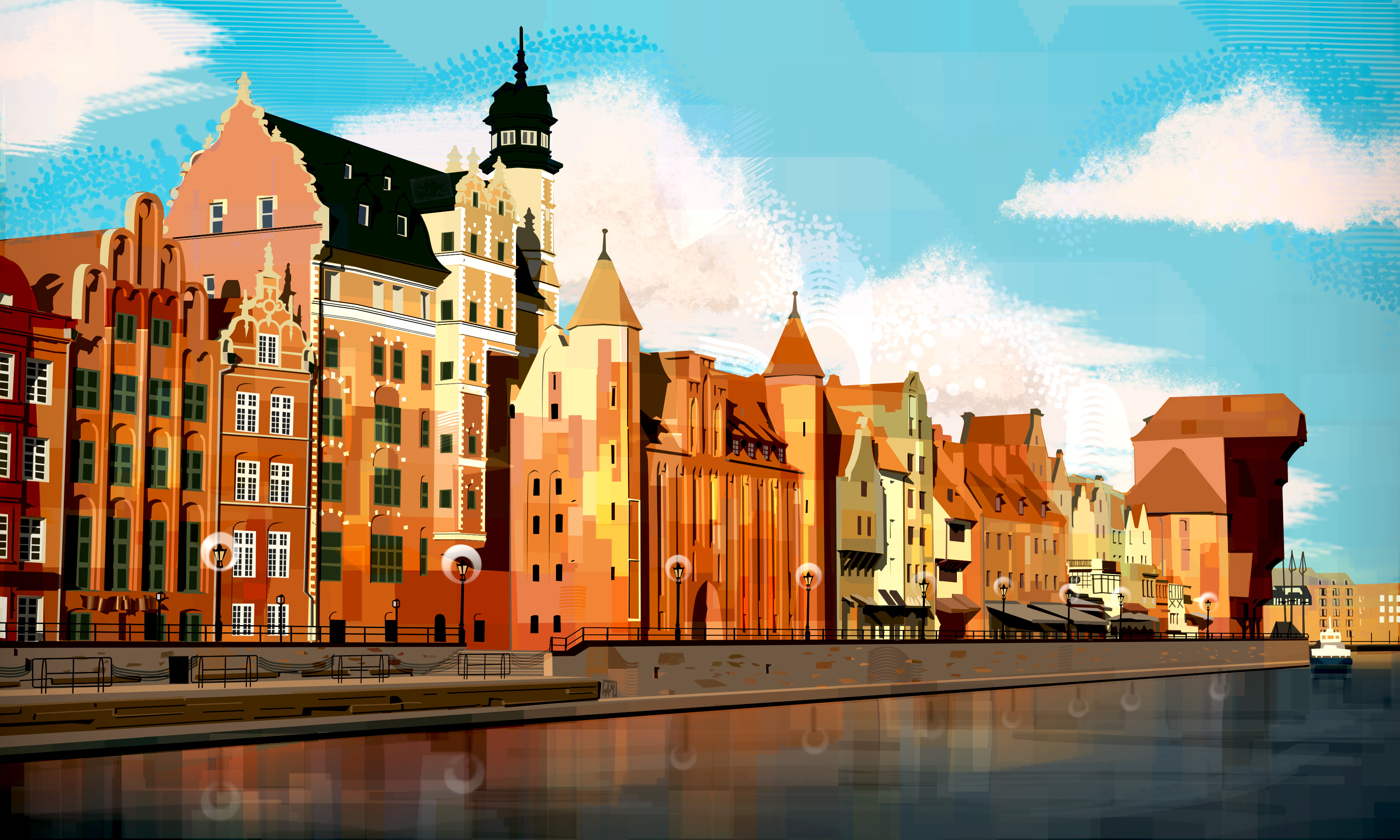 Postcards From Europe city colourful digital art europe gdansk illustration poland postcard print sunny vector