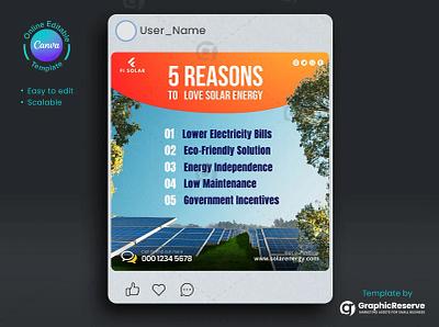 5 Reasons to Love Solar Energy – Editable Instagram Template canva social media post template creative solar ads facebooks ads for solar social media marketing for solar social media post design solar advertisement solar advertising solar advertising ideas solar creative post solar design packs solar digital marketing solar energy advertisement solar energy marketing solar facebook post design solar instagram post design solar panel advertising