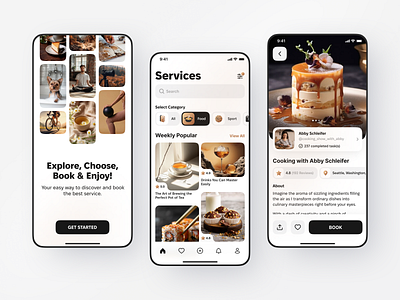 Services Mobile App | Concept | Light Mode booking clean dark mode design mobile app mocha mousse sevices ui user experience ux ux ui