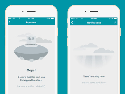 Bspotted Error Screens app blue college deleted empty error illustration ios network post social university