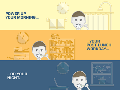 Morning Noon & Night 2 brushing face flat illustration outline teeth toothpaste