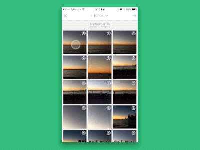 Photo picker / Animoto iOS app animation app apple ios iphone principle prototype sketch ui