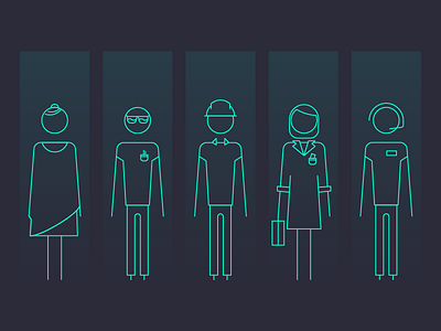 The mobile workforce dark icons illustration line line art neon