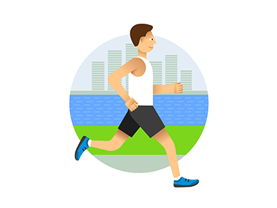 runner icon illustration river runner running skyscrapers town