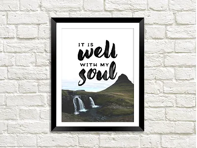 It Is Well: Wall Art brush type hymns iceland mountains nature waterfalls