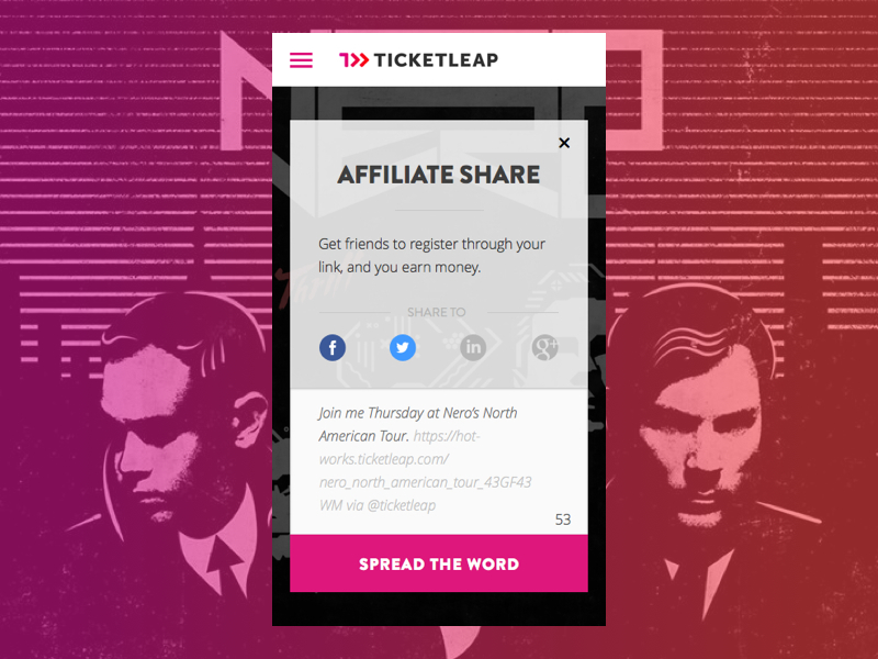 Daily UI - 010 - Affiliate Share affiliate dailyui sharing social ticketleap ui010