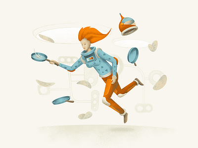 Low gravity pancakes czech food girl halftone illustration illustrator pancakes space tombre vector vintage woman