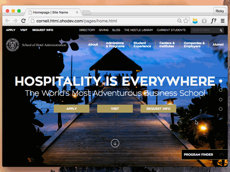 Cornell SHA Homepage college cornell. higher ed design homepage hover scroll jack scroll jacking sha university web design webdesign website