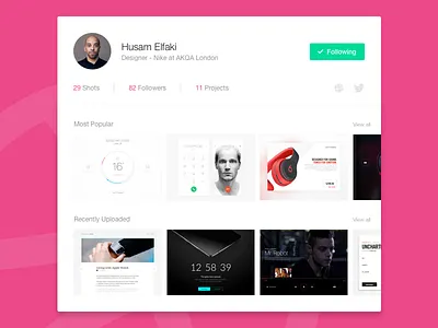 Shot 019 - Dribbble Profile Card avatar card dribbble follow interaction interface popular profile social thumbnail ui user