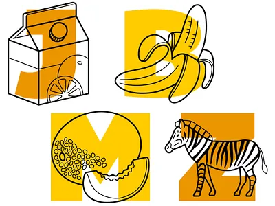 Smoothies A to Z banana black and white funny or die illustration juice line art melon vector zebra