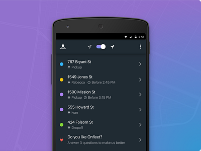 Onfleet Android App Update android driver list logistics material mobile monitoring status task time ui ux