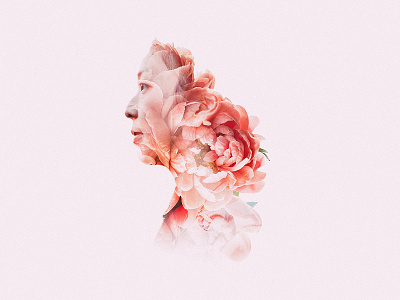 Linda double exposure face flowers girl peonies pink