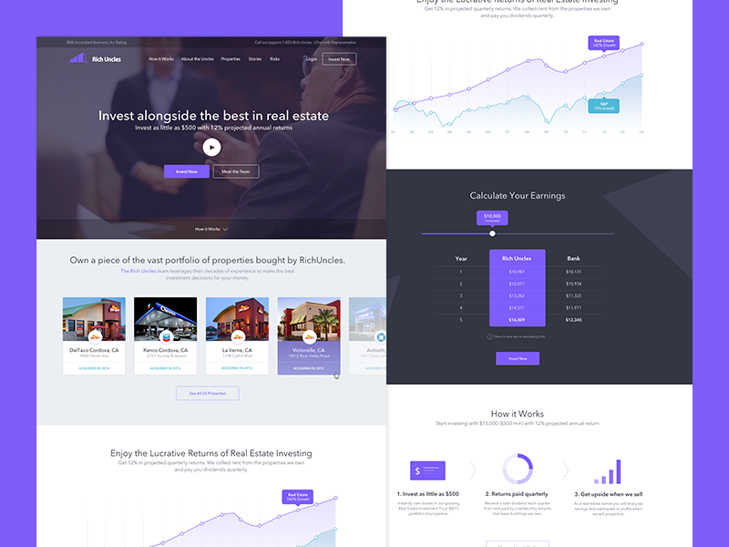 Rich Uncles - Landing Page background video finance finance website invest investing landing page properties purple webdesign rich uncles strv strvcom webdesign2015