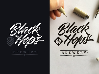 Black Hops beer hand drawn label lettering monogram process sketch