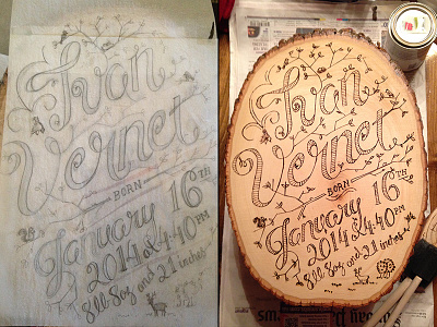 Ivan's First Birthday lettering wood burning