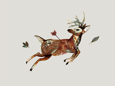 Deer Final deer gouache illustration mixed media painting spot illustration