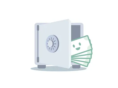 Hello old friend. flat fun illustration lending money perspective safe smile vector