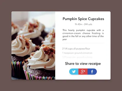 Social Share cupcakes dailyui facebook googleplus recipe sketch social share twitter