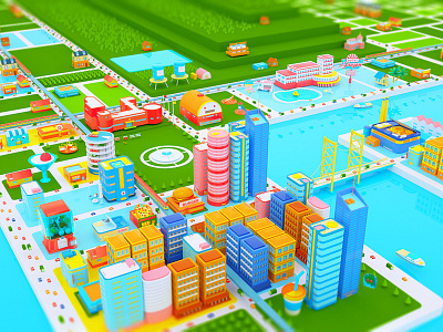 Toy City (WIP) 3d c4d cinema4d city isometric low poly miniature octane town