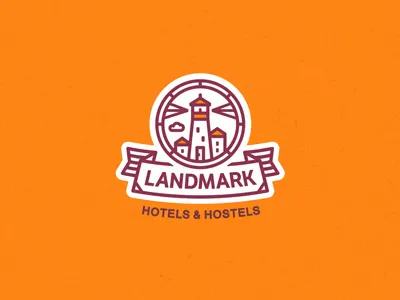 Landmark emblem hostel lighthouse lines logo logotype tape