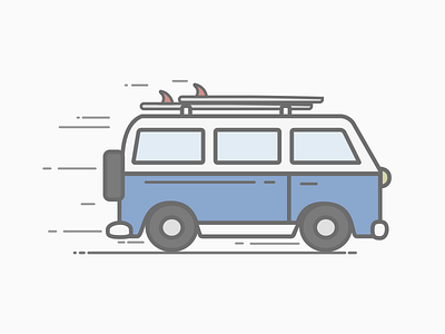 Explore More! flat illustration surf van volkswagen vw westfalia westy