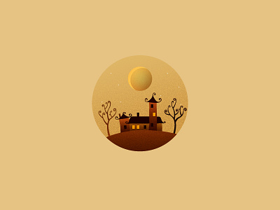 That house on the hill art ghost halloween house illustration spooky texture tree