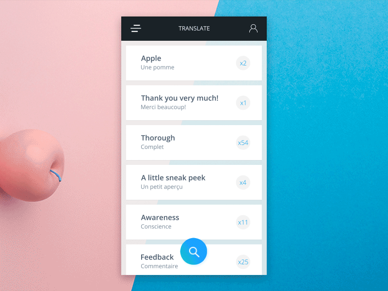 Translate aftereffect animation app design flat interface ios minimal search translate ui ux