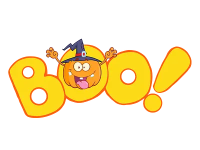 Boo Text With Scaring Halloween Pumpkin cartoon character design graphics halloween hittoon humor illustration mascot pumpkin vector witch
