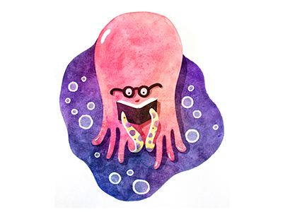 Octopus illustration octopus reading watercolor