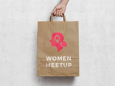WoomenMeetUp box branding female girl hand kraft logo logotype package pin pink women