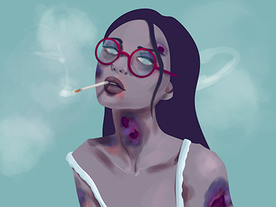 Zombie Girl drawing girl glasses halloween horror illustration smoke zombie