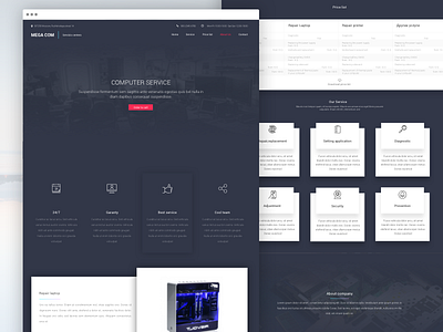 Computer service clean design landing page repair simple ui visual web