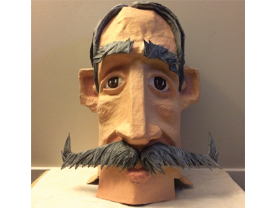 Big Head big face flour head moustache paint paper paper mache sculpt sculpture wire