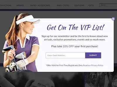 Golf4Her Newsletter Modal ecommerce form golf modal newsletter popup signup store supply volusion web womens