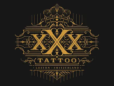 XXX Tattoo calligraphy gold handlettering handmade lettering logo logotype mark sign tattoo type typography